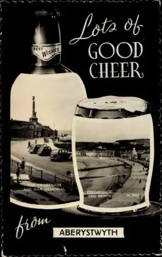 Ak Aberystwyth Wales, Promenade, Kriegsdenkmal, Strand