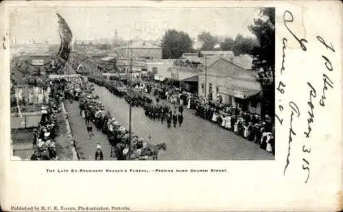 Ak Pretoria Südafrika, Beerdigung des Präsidenten Kruger, Church Street