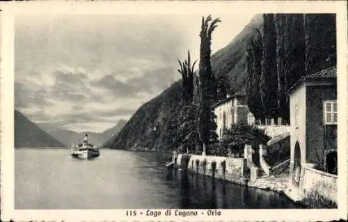 Ak Oria Lago di Lugano Lombardia, Dampfer in Fahrt