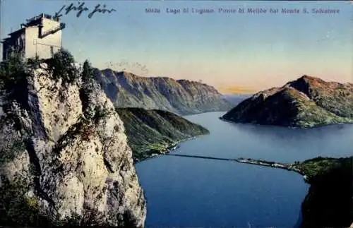 Ak Lago di Lugano Tessin Schweiz, Seedamm von Melide