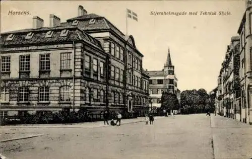 Ak Horsens Dänemark, Stjernholmagade mit technischer Schule.