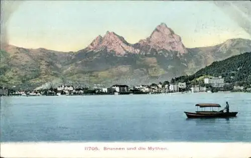 Ak Brunnen Kt Schwyz, Panorama und die Mythen