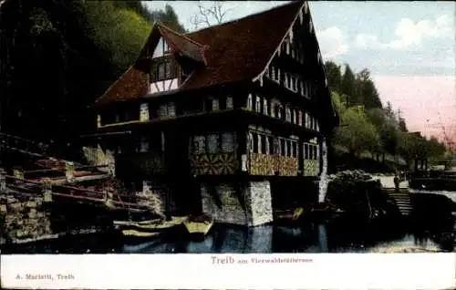 Ak Treib Seelisberg Kanton Uri, Fachwerkhaus, Gasthof am Vierwaldstättersee