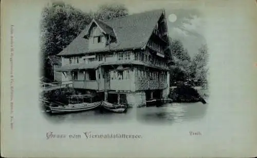 Ak Vierwaldstättersee Kanton Uri, Treib, Gasthof bei Nacht