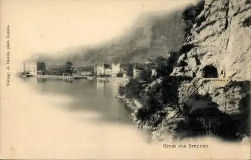 Ak Brunnen Kt Schwyz, Teilansicht, Tunnel