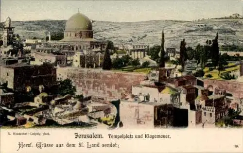 Ak Jerusalem Israel, Tempelplatz und Klagemauer