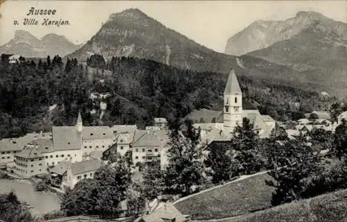 Ak Bad Aussee Steiermark, Blick von Villa Karajan, Gesamtansicht, Alpen