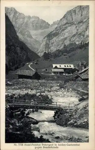 Ak Kandersteg Kanton Bern, Selden Gasterntal, Hotel Pension Petersgrat, Bonderkrinde, Brücke