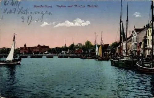 Ak Sønderborg Sonderburg Dänemark, Hafen mit Ponton Brücke