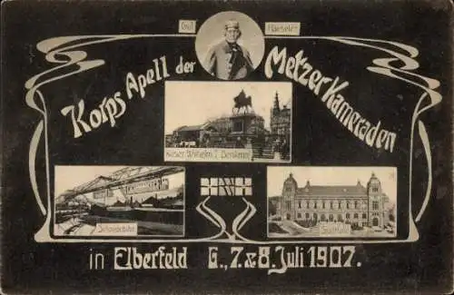 Passepartout Ak Elberfeld Wuppertal, Korps Apell der Metzer Kameraden, Stadthalle, Kaiserdenkmal