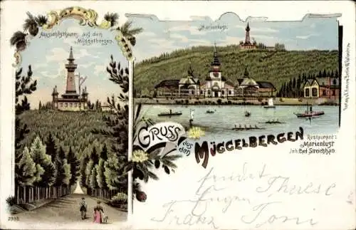 Litho Berlin Köpenick, Müggelberge, Restaurant Marienlust, Müggelturm