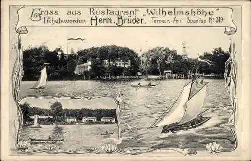 Passepartout Ak Berlin Spandau, Restaurant Wilhelmshöhe, Segelpartie