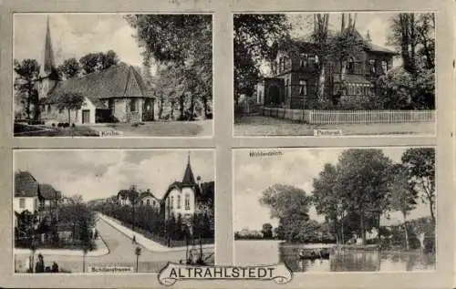 Ak Hamburg Wandsbek Rahlstedt Altrahlstedt, Kirche, Pastorat, Schillerstraße, Mühlenteich