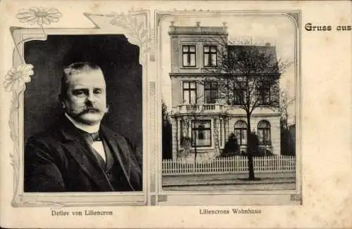 Ak Hamburg Wandsbek Rahlstedt Altrahlstedt, Dichter Detlev von Liliencron, Wohnhaus, Portrait