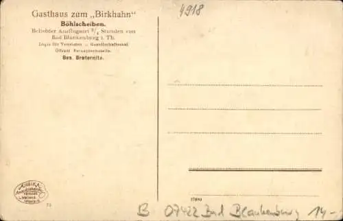 Ak Böhlscheiben Blankenburg Thüringen, Gasthaus zum Birkhahn, Breternitz