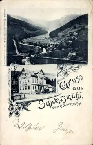 Ak Meuselbach Schwarzmühle, Gasthaus Schwarzmühl im Schwarzatal, Haltestelle