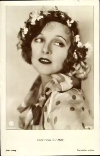 Ak Schauspielerin Corinne Griffith, Portrait, Blumen im Haar