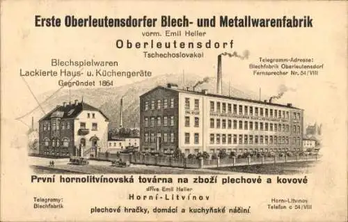 Ak Litvínov Oberleutensdorf Region Aussig, Blech- und Metallwarenfabrik, vorm. Emil Heller