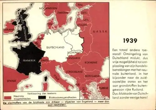 Landkarten Ak Europa, Deutsches Reich, Deutschland, Blockaden 1914, 1939