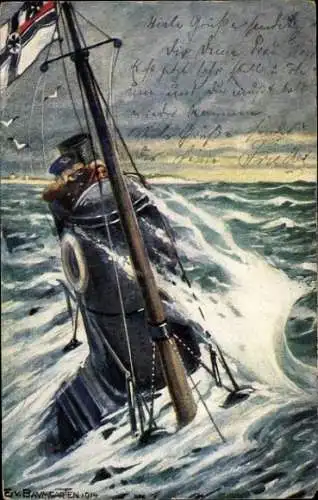Künstler Ak von Baumgarten, E., Deutsches U Boot auf Patrouille an Engl. Küste, Kaiserliche Marine