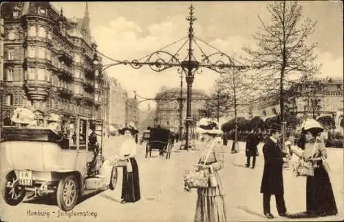 Ak Hamburg, Jungfernstieg, Automobil, Passanten