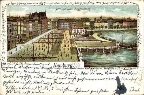 Litho Hamburg Mitte Neustadt, alter und neuer Jungfernstieg