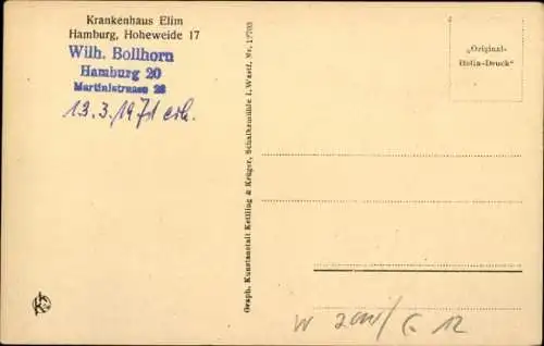 Ak Hamburg Eimsbüttel, Krankenhaus Elim, Schwestern-Esssaal, Hoheweide 17