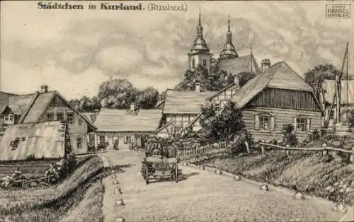 Künstler Ak Kurland Lettland, Dorfpartie