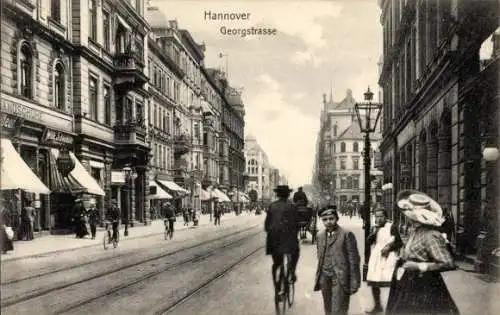 Ak Hannover, Georgstraße, Geschäfte, Passanten