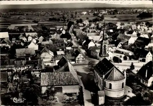 Ak Boofzheim Elsass Bas Rhin, Zentrum, Kirche, Luftbild