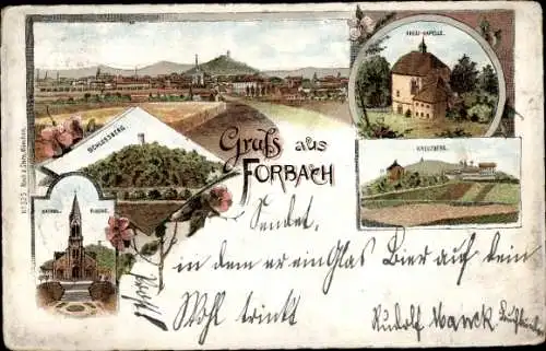Litho Forbach Lothringen Moselle, Kreuzkapelle, Kreuzberg, Schlossberg, Katholische Kirche