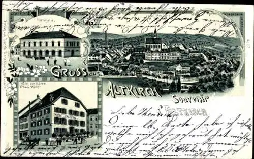 Litho Altkirch Elsass Haut Rhin, Kornhalle, Gesamtansicht, Hotel zum Bären