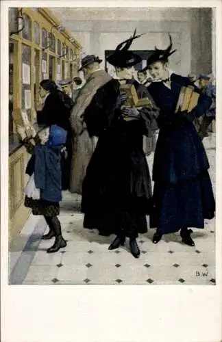 Künstler Ak Wennerberg, Bruno, Liebesgaben, Frauen mit Paketen im Postamt