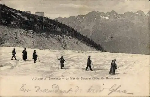 Ak Chamonix Mont Blanc Haute Savoie, Mer de Glace, Hotel du Montanvert