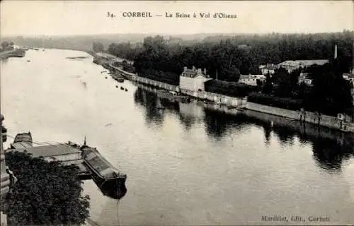 Ak Corbeil Essonne, Seine a Vol d'Oiseau