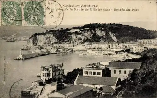Ak Villefranche Alpes Maritime, Vue prise de la Route, Entree du Port