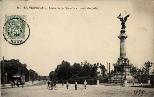 Ak Dunkerque Dünkirchen Nord, Statue de la Victoire et route des bains
