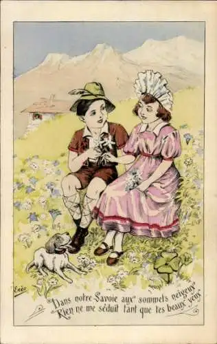 Künstler Ak Savoie, Junge und Mädchen in Trachten