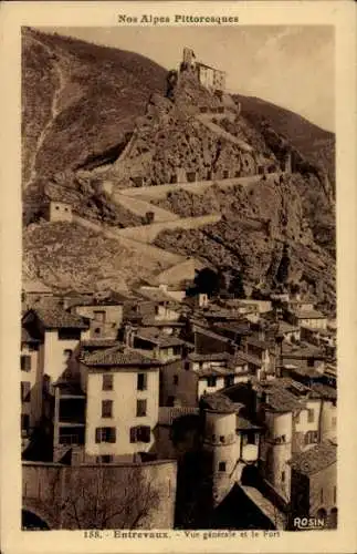 Ak Entrevaux Alpes de Haute Provence, Panorama, Fort