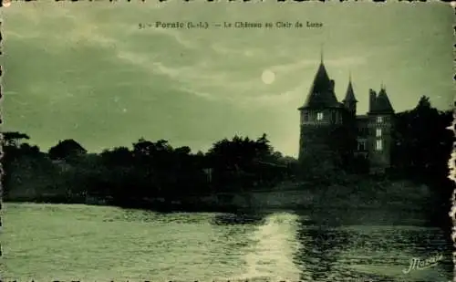 Ak Pornic Loire Atlantique, Schloss, Mondlicht