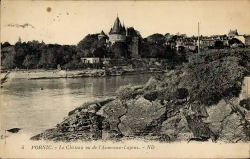 Ak Pornic Loire Atlantique, Chateau vu de l'Anse-aux-Lapins