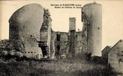 Ak Saint Gaultier Indre, Ruines du Chateau du Saulier