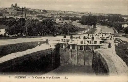 Ak Béziers Hérault, Kanal, 9 Schleusen