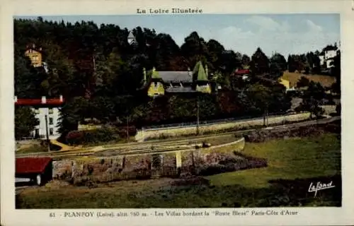 Ak Planfoy Loire, Les Villas bordant la Route Bleue Paris-Cote d'Azur