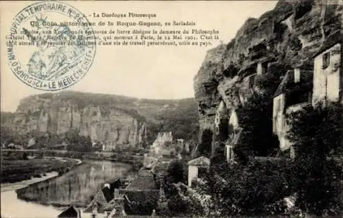 Ak La Roque Gageac Dordogne, Teilansicht, Felsen