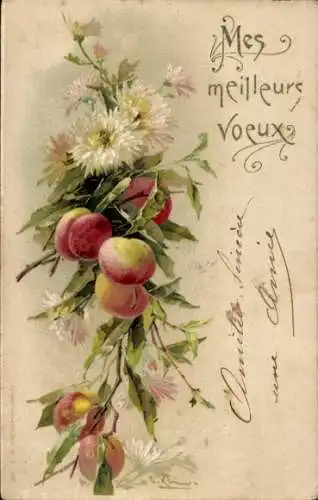 Präge Künstler Ak Klein, Catharina, Pfirsiche an einem Zweig, Blumen