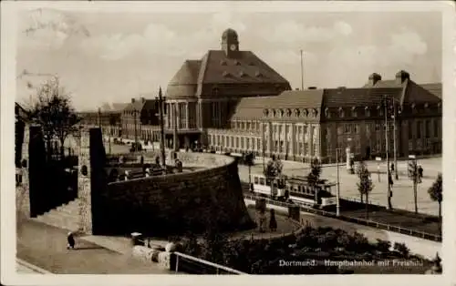 Ak Dortmund im Ruhrgebiet, Hauptbahnhof, Freistuhl, Straßenbahn