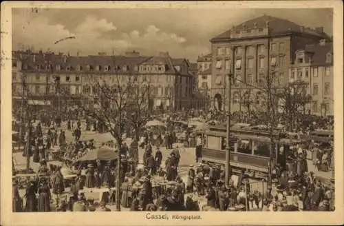 Ak Kassel in Hessen, Königsplatz, Marktstände, Straßenbahn