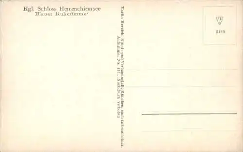 Ak Herrenchiemsee Chiemsee Oberbayern, Kgl. Schloss, Blaues Ruhezimmer