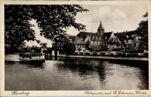 Ak Hamburg Nord Eppendorf, Alster und St. Johannis Kloster, Dampfer